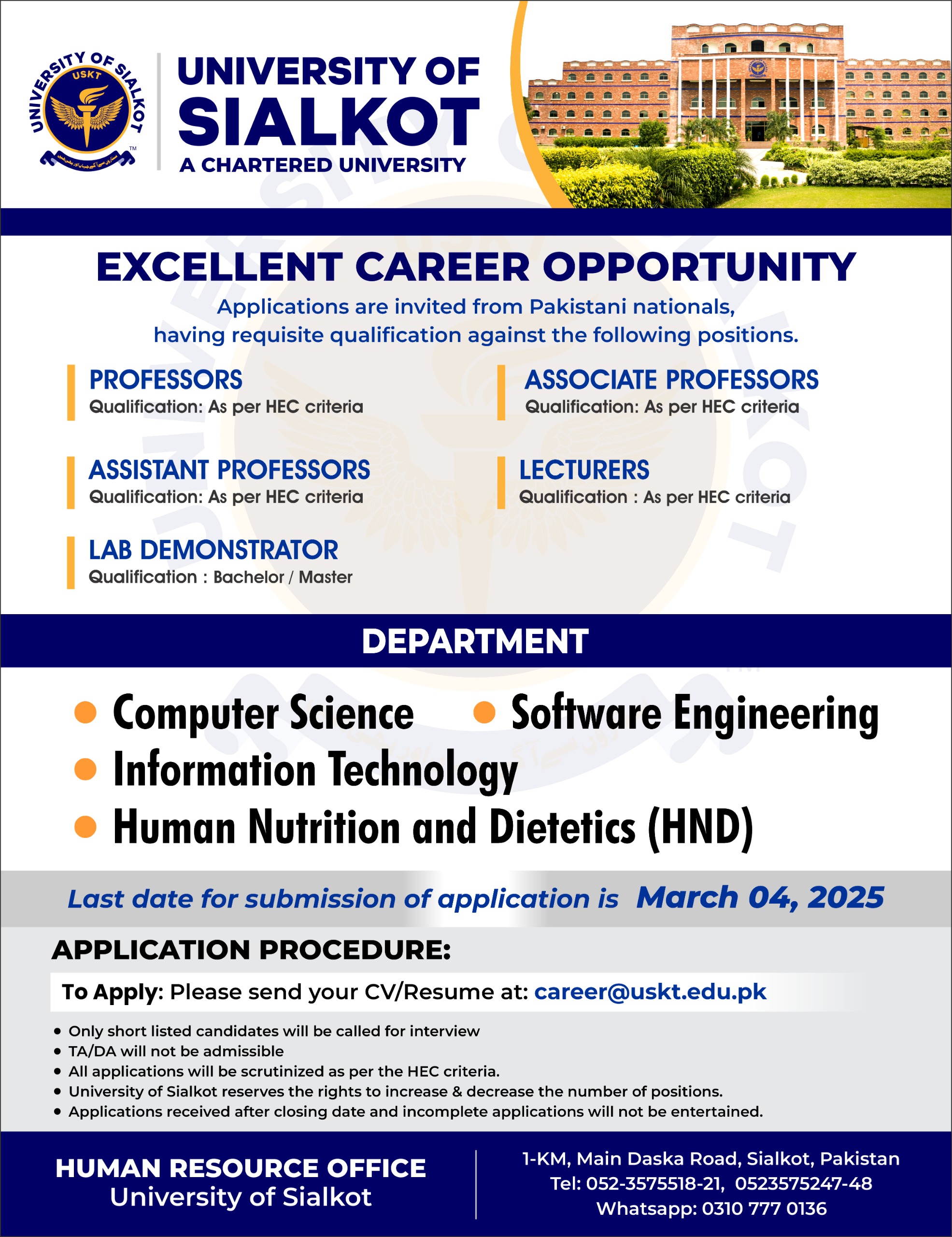 Exciting Career Opportunities at the University of Sialkot